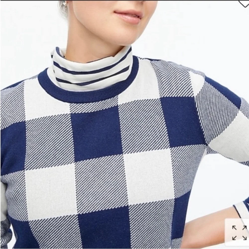 J. Crew Navy Blue Oversized Gingham Teddie Sweater NEW